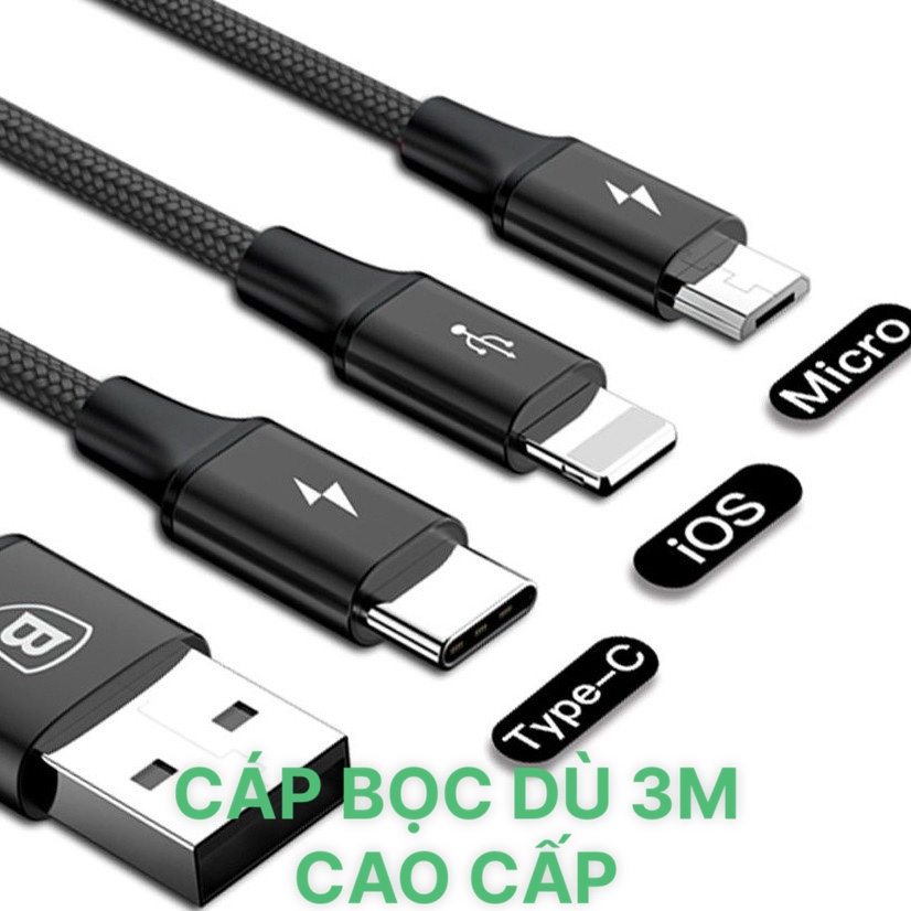 Cáp 3m bọc dù cao cấp - cáp ip_ cáp micro_cáp typec.