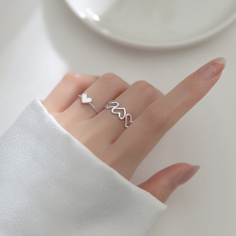 Women Fashion Simple Hollowed Heart Rings Elegant Temperament Adjustable Open Finger  Rings Wedding Party Jewelry Accessories