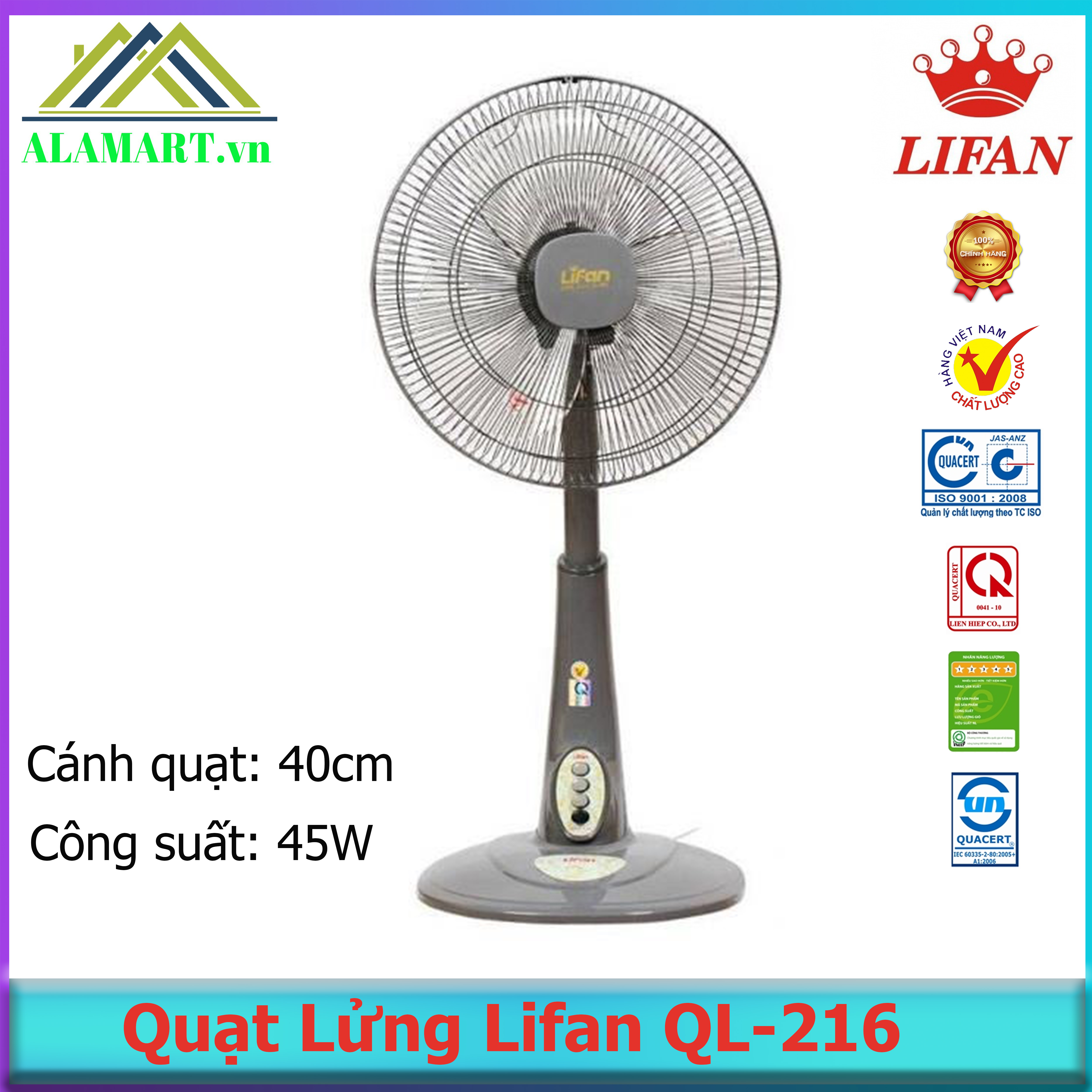 QUẠT LỬNG LIFAN QL-216 quạt lỡ thấp êm mát dùng phòng khách, phòng ngủ