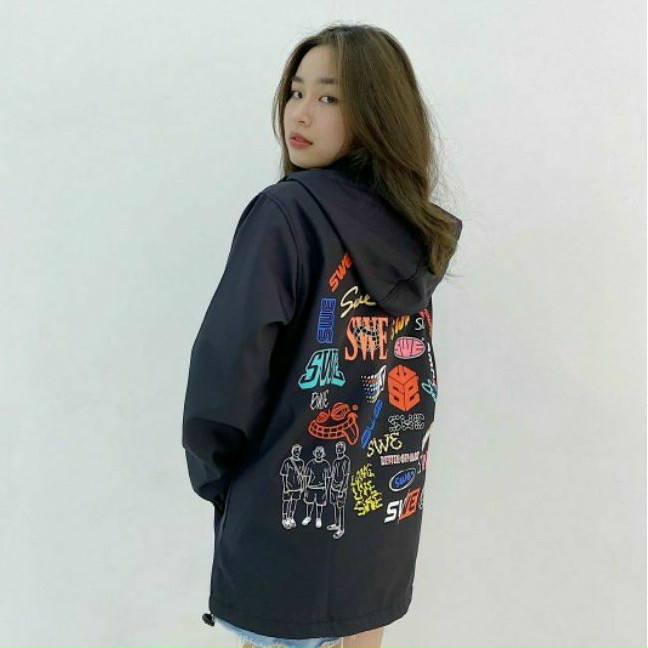 Áo Khoác Dù Bomber Nam Nữ 2 Lớp Có Nón,In Hình Họa Tiết Phun Ngầu,Đa Màu Sắc Hót Trend