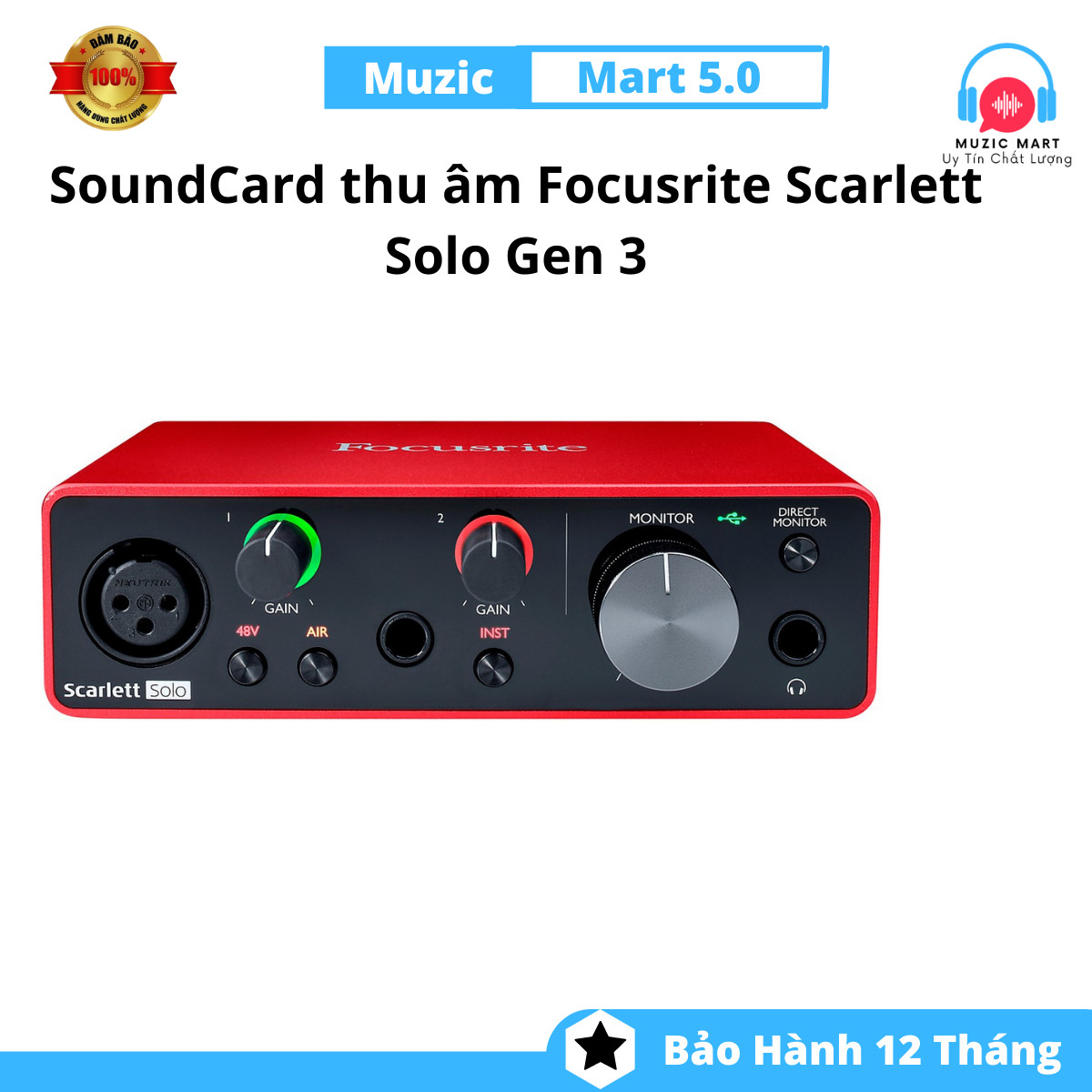 SoundCard thu âm _ SoundCard thu âm Focusrite Scarlett Solo Gen 3 (Gen 3) cao cấp _ thiết kế gọn nhẹ , trong dòng sản phẩm Gen 3 cung cấp cho các ca sĩ và nhạc sĩ một quy trình thu âm dễ dàng _ bảo hành 2 năm