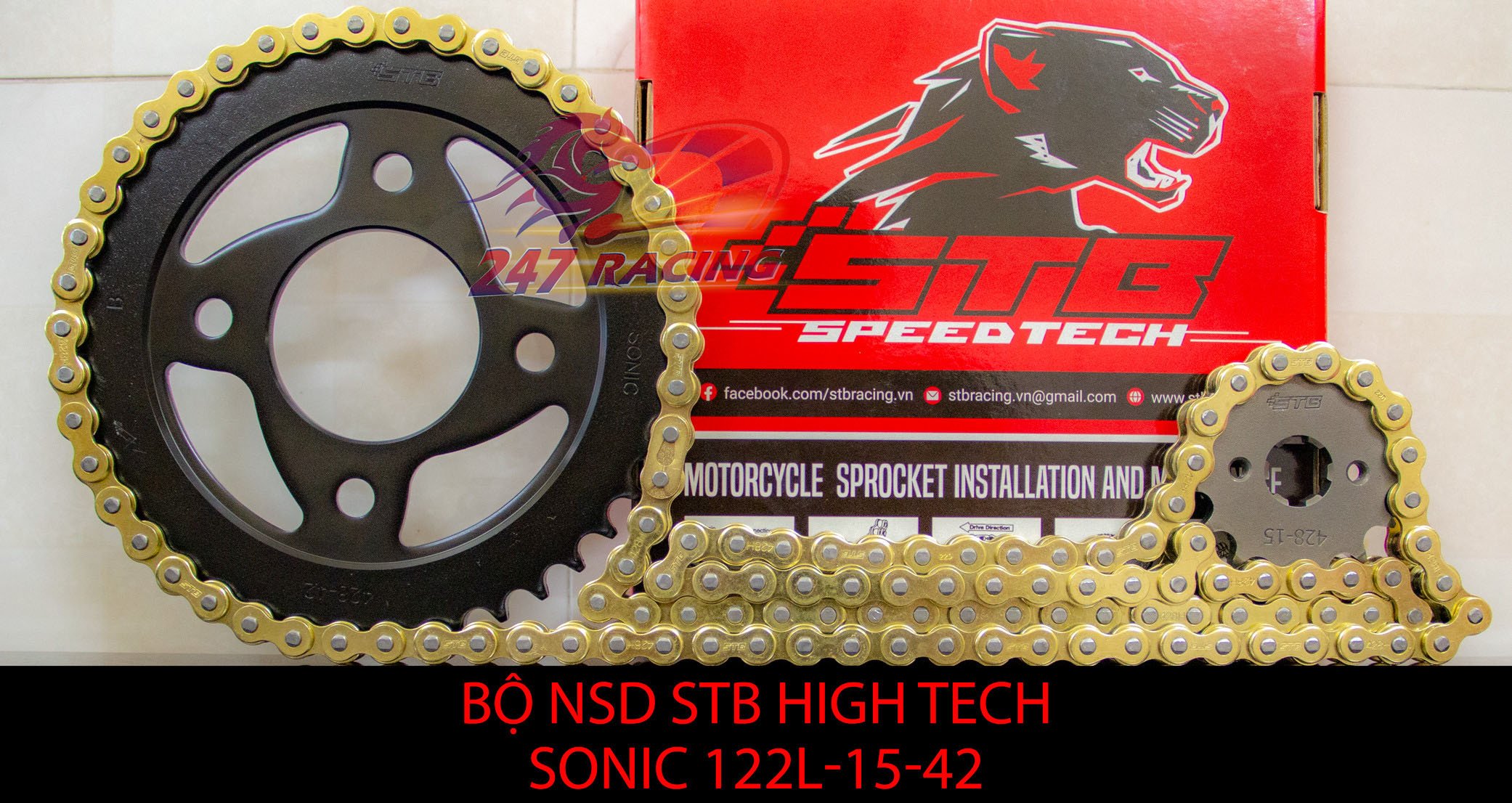 Nhông sên đĩa stb 9ly cho sonic, winner, winner x, raider fi, exciter 135, exciter 150 sên vàng hàng cao cấp