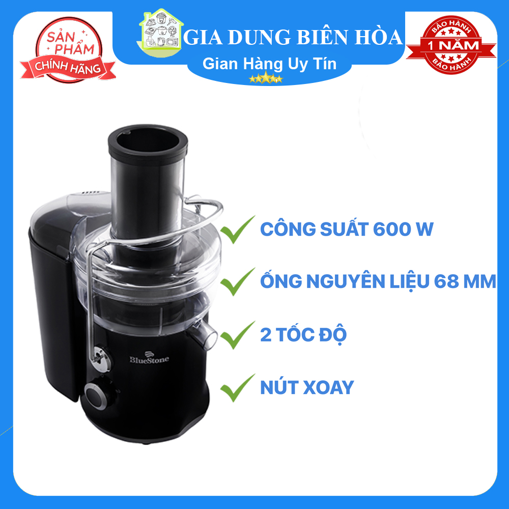 Máy ép trái cây Bluestone JEB 6535-mới 100%-Công suất:600W Ống tiếp nguyên liệu:68mm-Phụ kiện:Lưới lọc Inox 304 Tốc độ:2 tốc độ