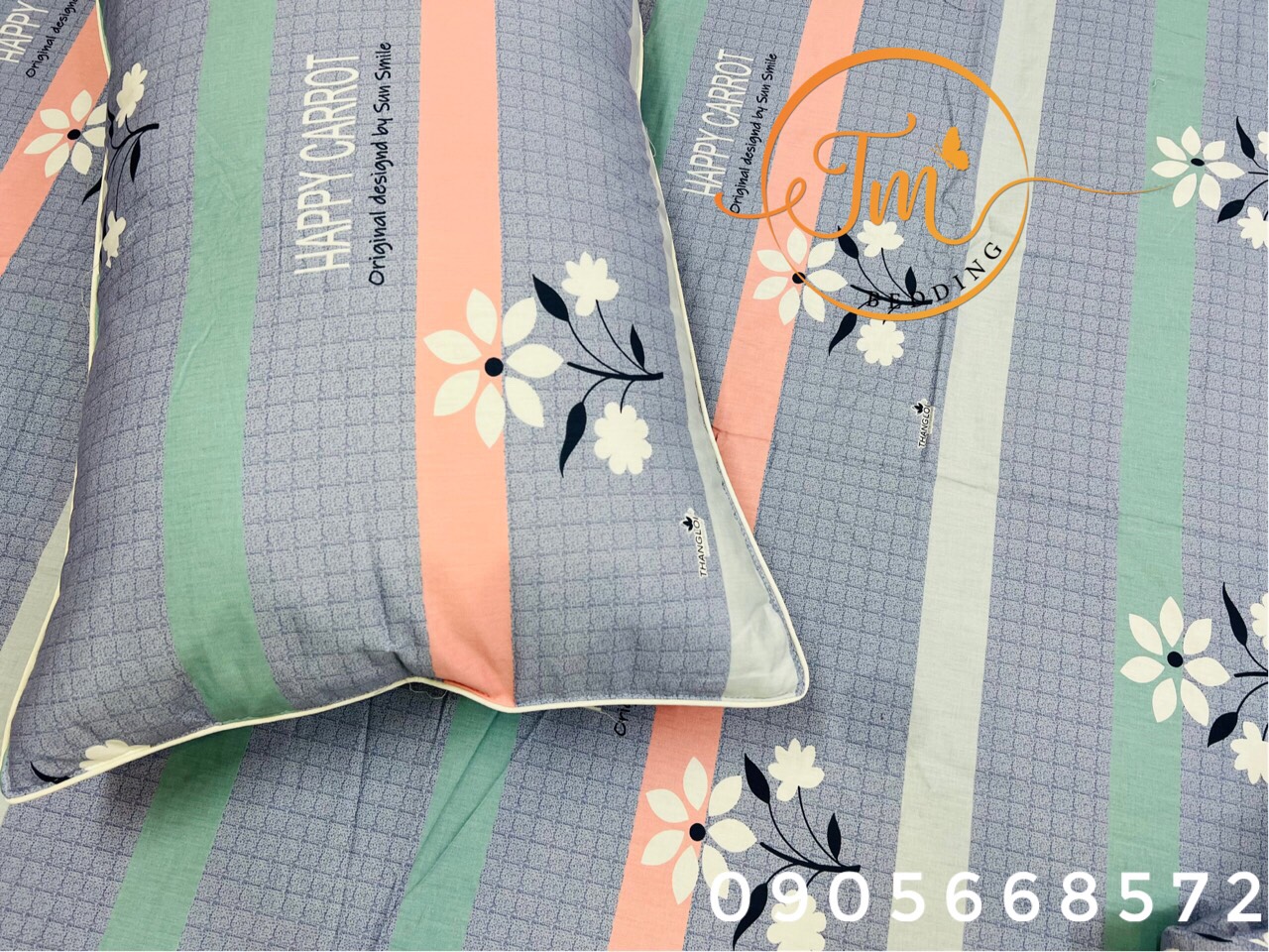 Ga và áo gối 100% coton Thắng Lợi chuẩn logo in trên vải