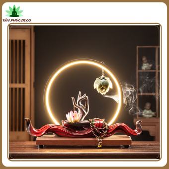 Thác Trầm Hương , thác phật thủ liên hoa kèm đèn led cao cấp, trầm hương phật liên hoa dược sư thủ trang trí phòng khách