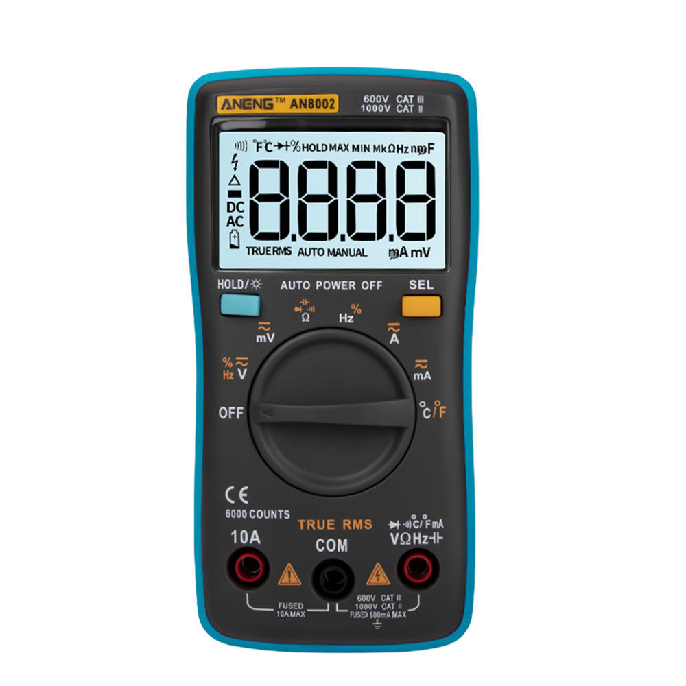 Aneng an8002 6000 đếm true rms đồng hồ vạn năng kỹ thuật số đa chức năng vôn kế ampe kế đồng hồ vạn năng mini cầm tay đo độ chính xác cao nhiệt độ điện áp ac/dc điện trở dòng điện ac/dc