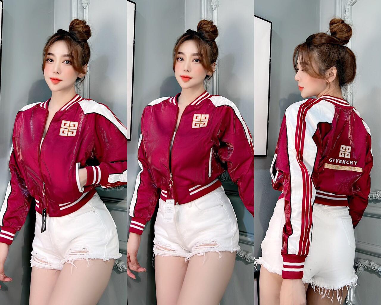 Áo khoác bomber form lửng chất liệu phi xà cừ phối tay phối màu sang chảnh mẫu áo khoát mới nhất given-chy freeship mọi miền tổ quốc