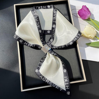 Aibins Khăn quàng cổ dây buộc tóc thời trang nữ Khăn Quàng Cổ Lụa mới 28.7 × 5inch Khăn quàng cổ nhỏ in chữ 73 × 13cm Khăn miếng bọc cổ tay 1 chiếc WJ1094-12