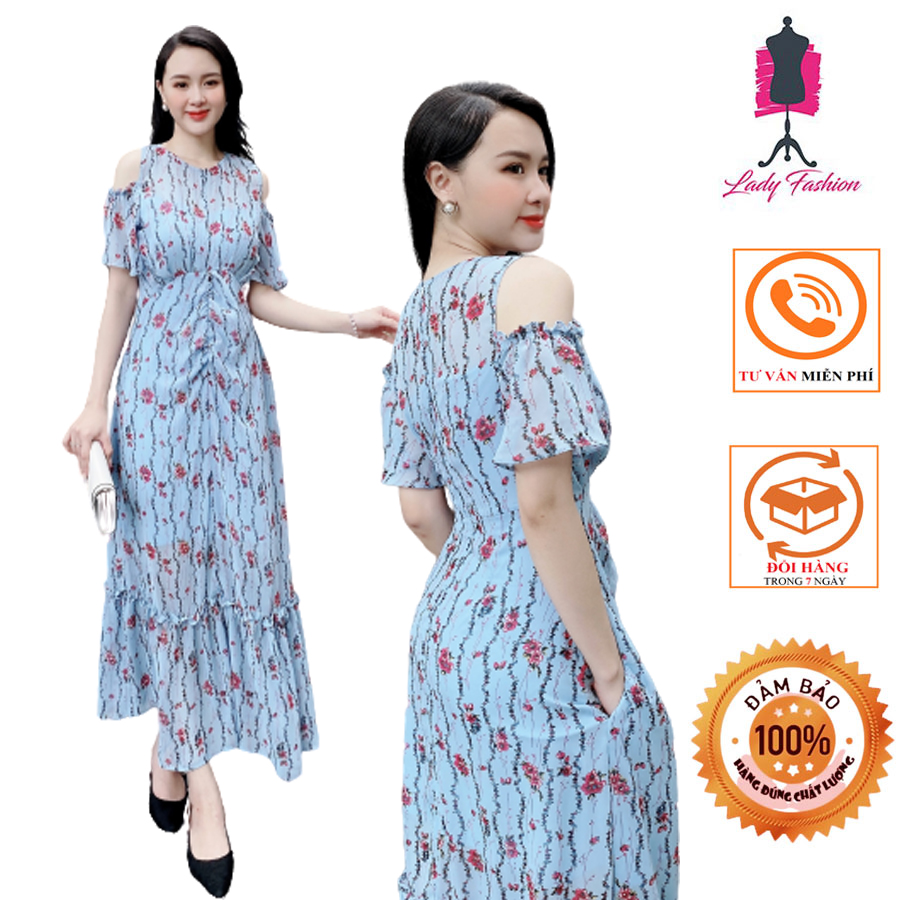 Đầm maxi hoa dây rớt vai điệu đà cho cô nàng tiểu thư-dam018