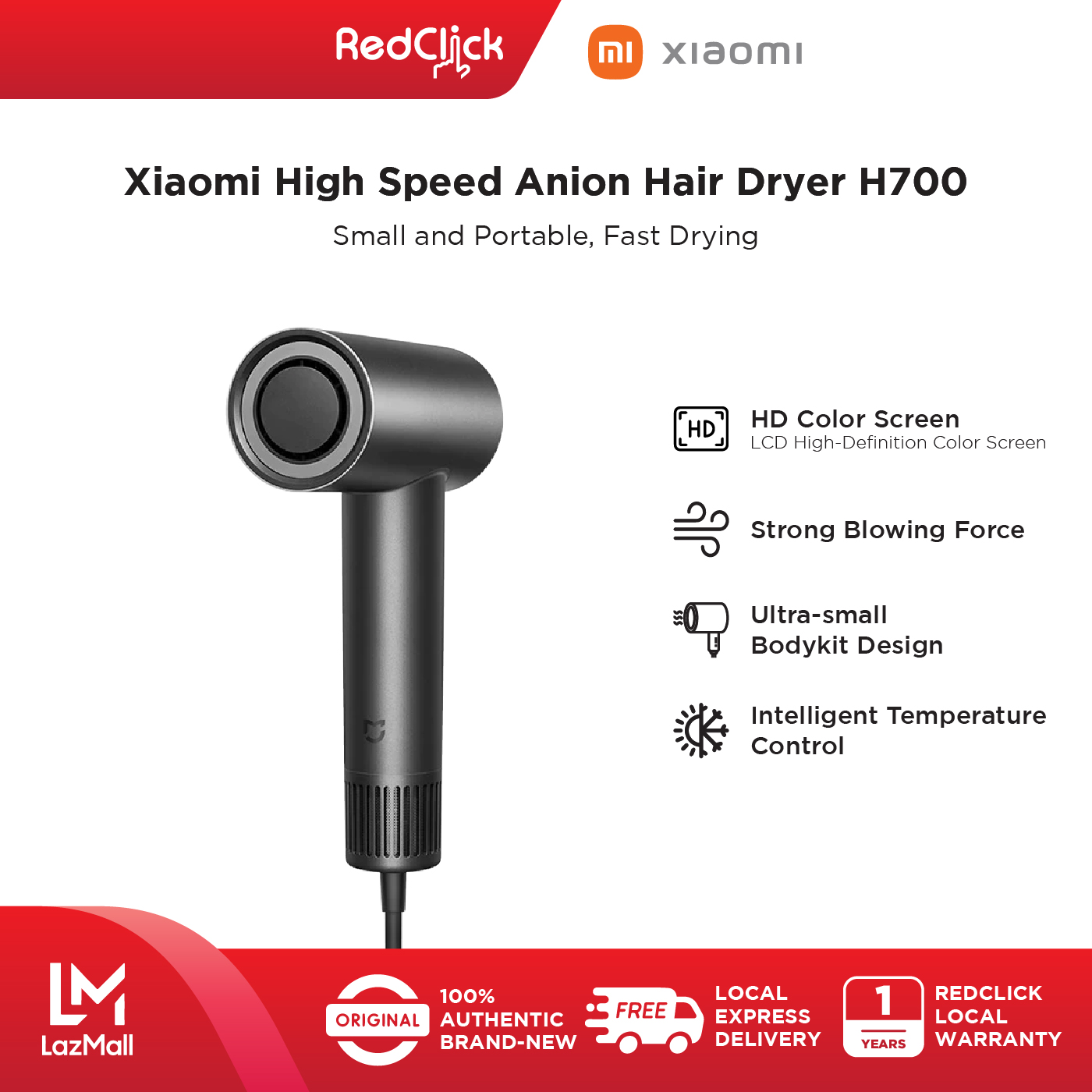 Xiaomi Mijia H700 Hair Dryer 1200W Small and Portable Quick Drying Double Air Duct Design LCD Display Screen