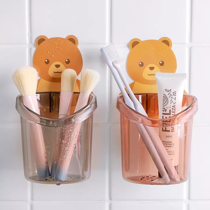 Cốc gấu dán tường - ly cốc dán tường hình gấu nâu đựng bàn chải, kem đánh răng, đồ dùng nhà tắm