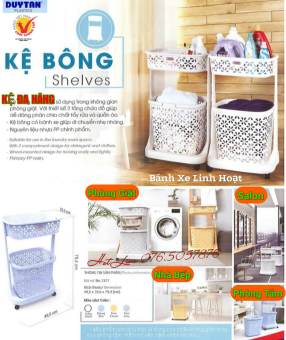 Kệ giặt di động Kệ nhựa Bông Duy Tân 2 tầng, Kệ để quần áo trong phòng tắm có bánh xe