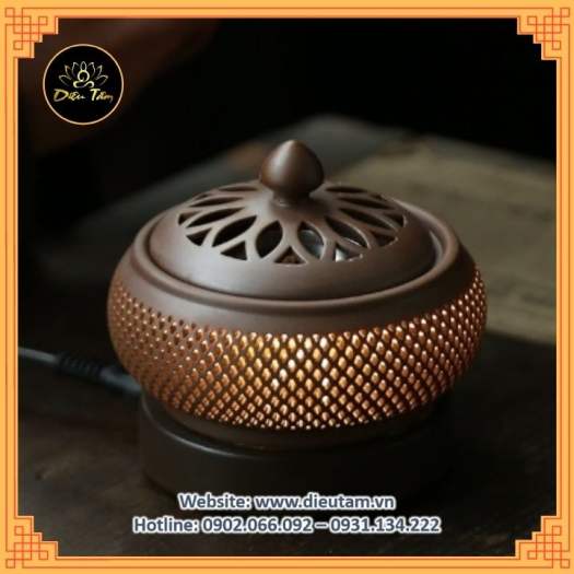 Lư điện xông bột gỗ, trầm, trầm miếng , dăm, lư hương lò xông bằng điện có hẹn giờ, có đèn đủ phụ kiện