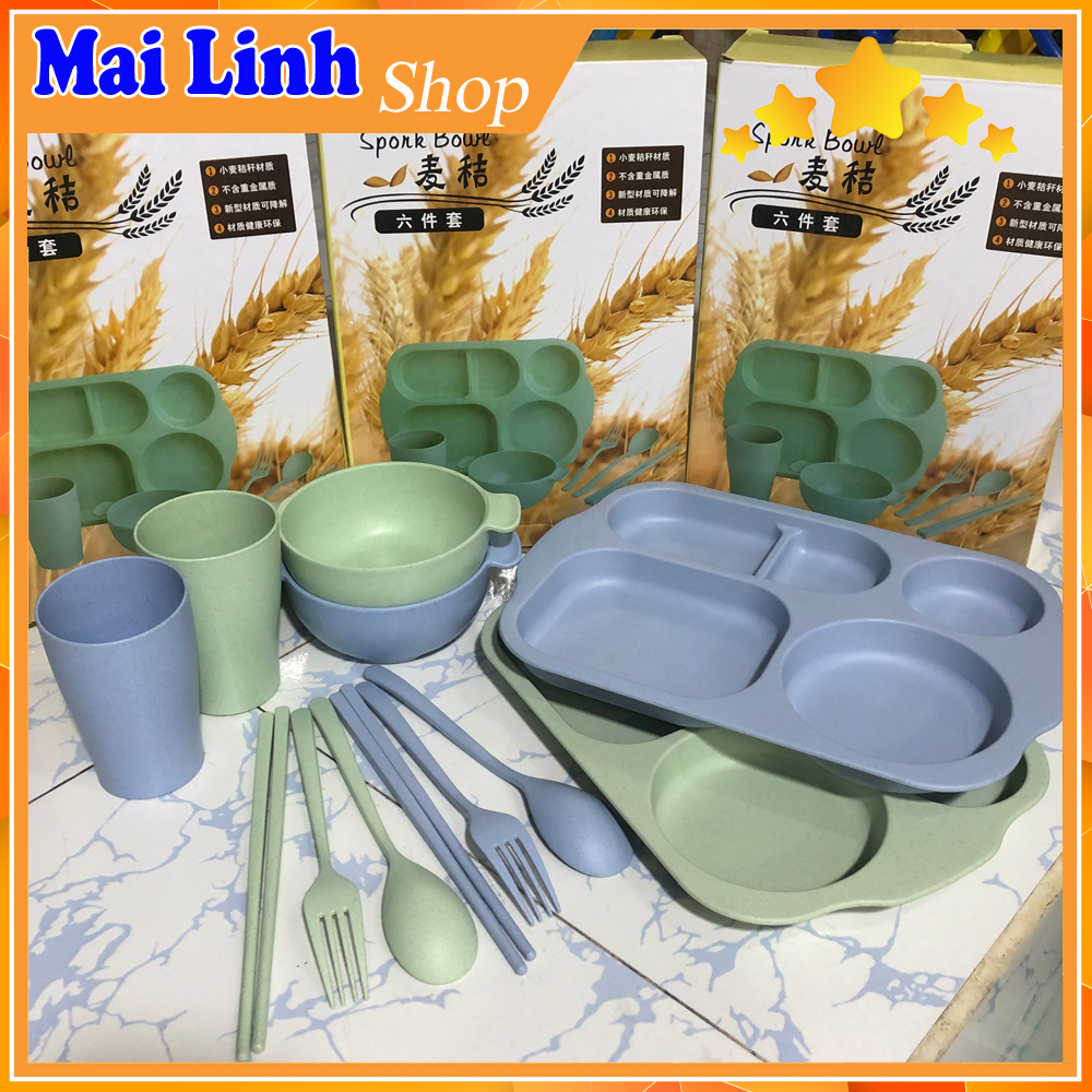 [HCM]Khay ăn dặm chia 5 ngăn bằng lúa mạch an toàn cho sức khỏe - màu ngẫu nhiên
