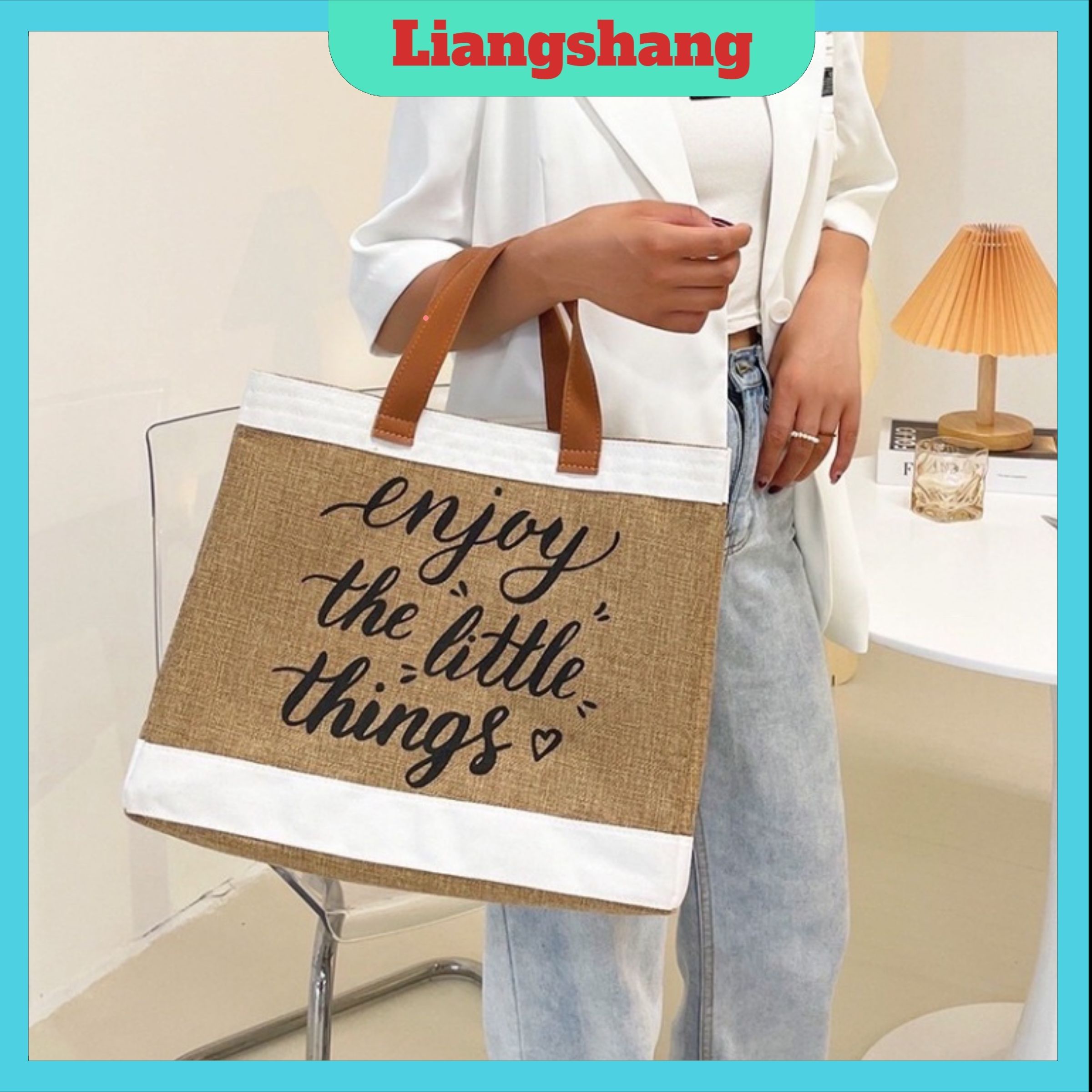 Túi cói đi du lịch, biển mẫu mới 2022 enjoy the little things túi cói loại to