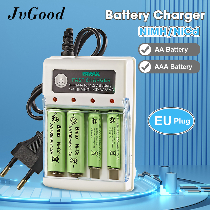 JvGood Battery 1.2V AA/AAA Smart Battery Charger Rechargeable Battery Charger Super Fast Charger Charging Protection Chargers LED Display Chargers Over-Charge Protection Hybrid Charging Suitable for Ni-MH / Ni-Cd/AA/AAA Rechargeable Battery EU Plug