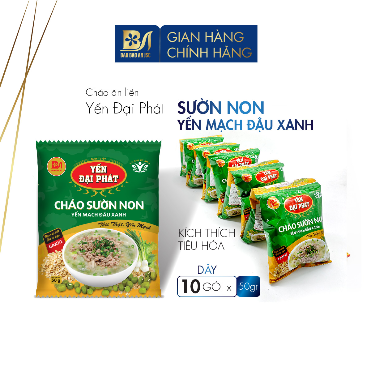 Cháo sườn non yến mạch đậu xanh - yến đại phát - thùng 10 gói x 50gr