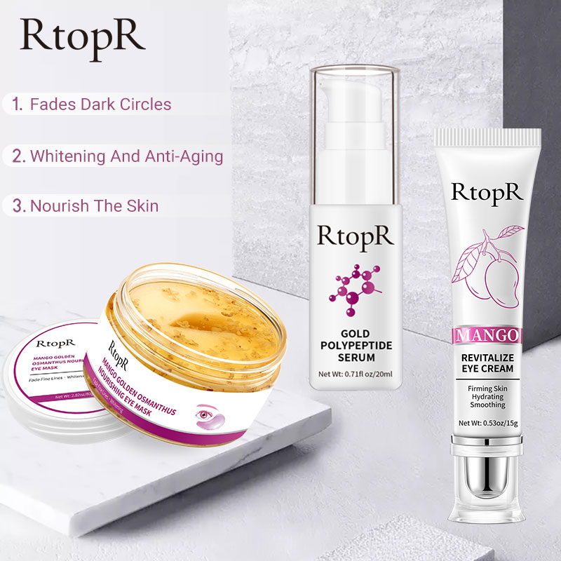 Bộ sản phẩm chăm sóc da mặt RtopR gồm mặt nạ mắt nuôi dưỡng làm sáng da + serum Polypeptide vàng + kem mắt làm săn chắc phục hồi da - INTL