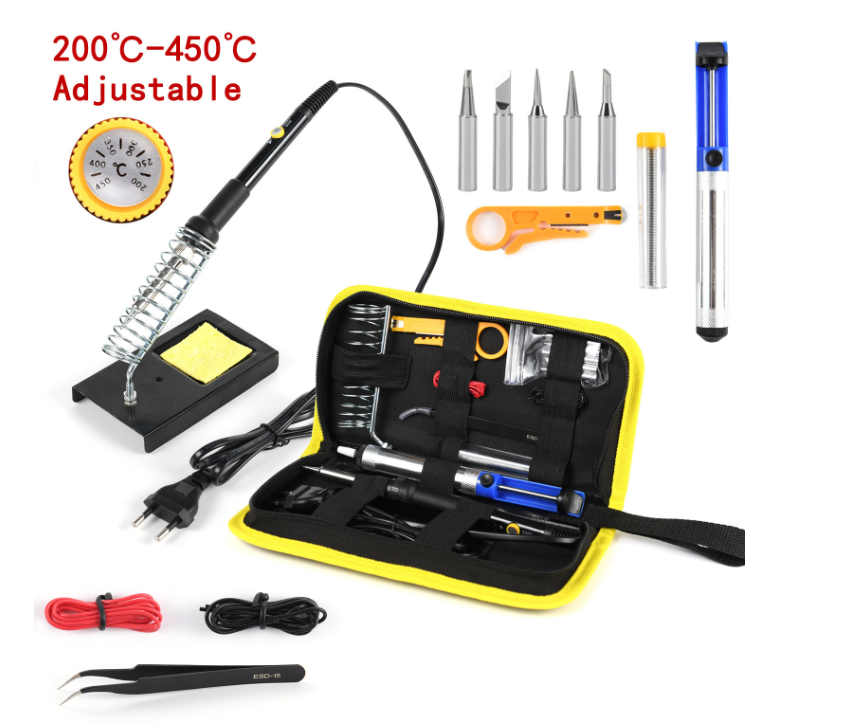 Bộ dụng cụ hàn sắt điện có thể điều chỉnh nhiệt độ bộ 15 món bàn là luo 908 60w quy định của anh và mỹ kèm chân đế sắt hàn
