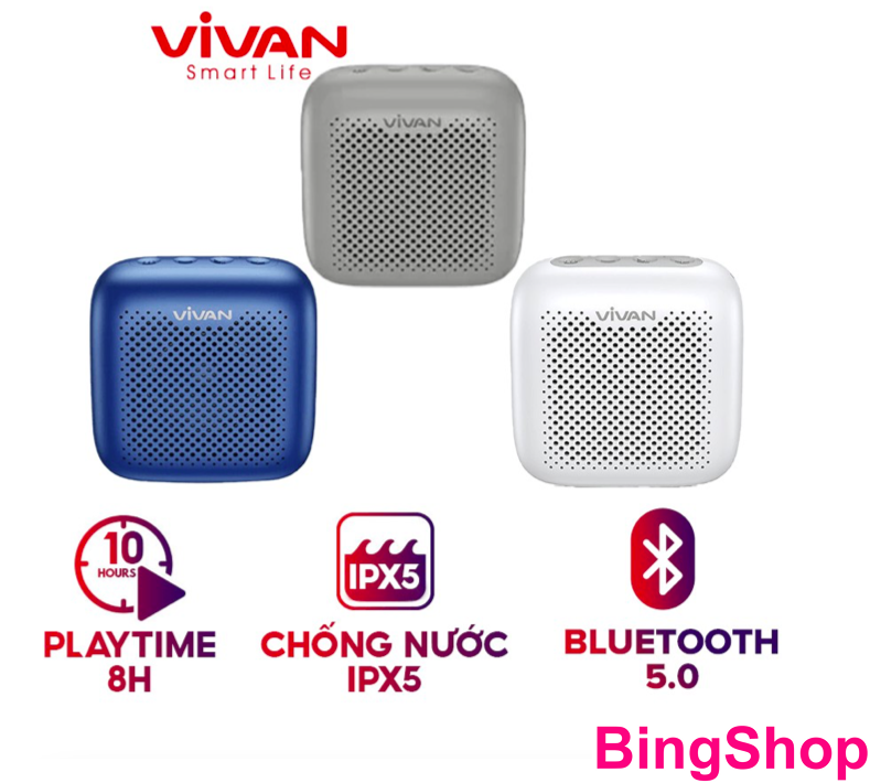 Loa TWS Bluetooth 5.0 VIVAN Chống Nước IPX5 Công suất 5W 1800mAh Playtime