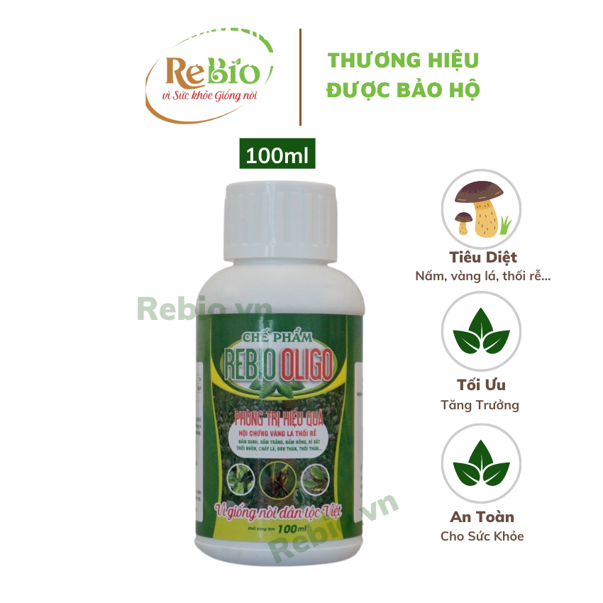 Chế phẩm sinh học REBIO - OLIGO 100ml - Chuyên xử lý nấm xanh, nấm trắng, thán thư, rỉ sắt, vàng lá, thối rễ...sử dụng cho hoa hồng, cây cảnh, rau màu, cây trồng các loại...