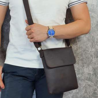 Túi đeo chéo nam da bò sáp TD126 (Nâu sáp) - 100% da thật, BH 3 năm