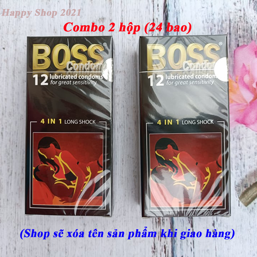 Combo 2 hộp bao cao su Boss 12 4in1 - bao cao su kéo dài thời gian - gai li ti - gân - gel