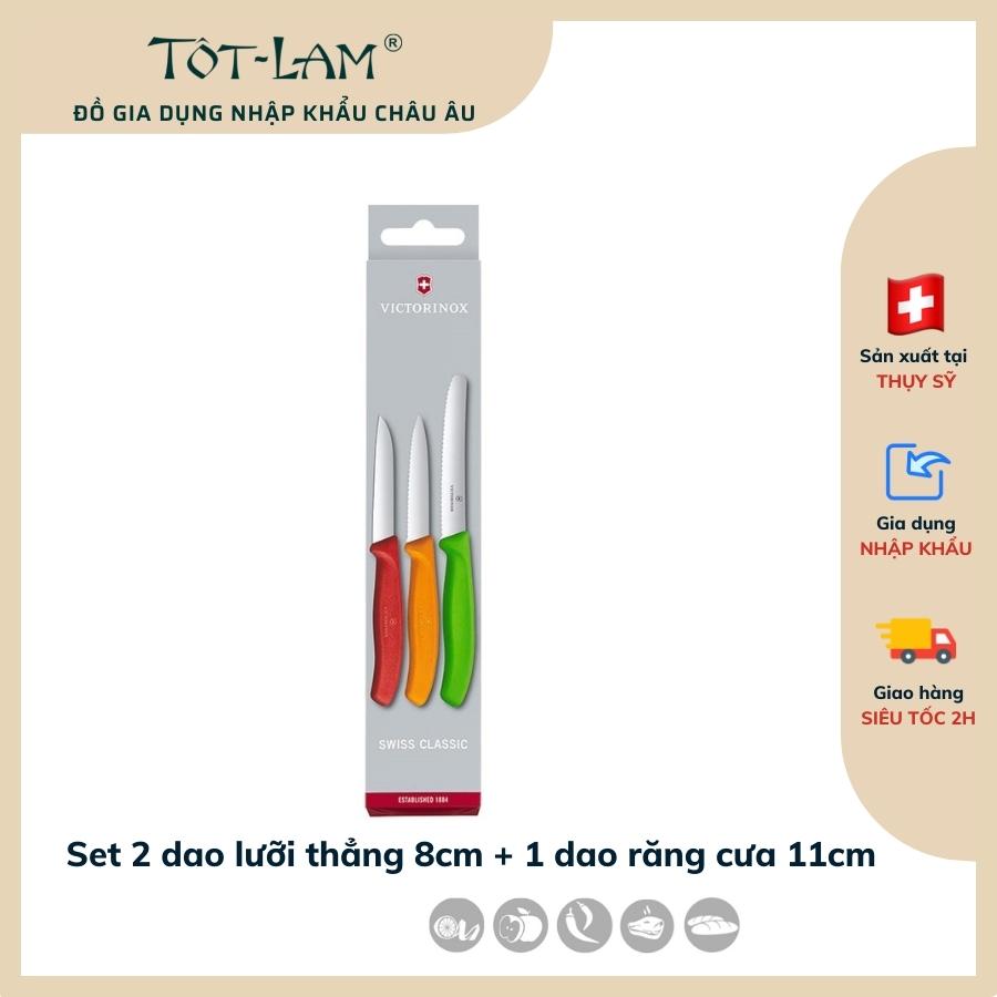 Bộ 3 dao gọt củ quả cán nhựa 3 màu- BST Swiss Classic- Thương hiệu Victorinox