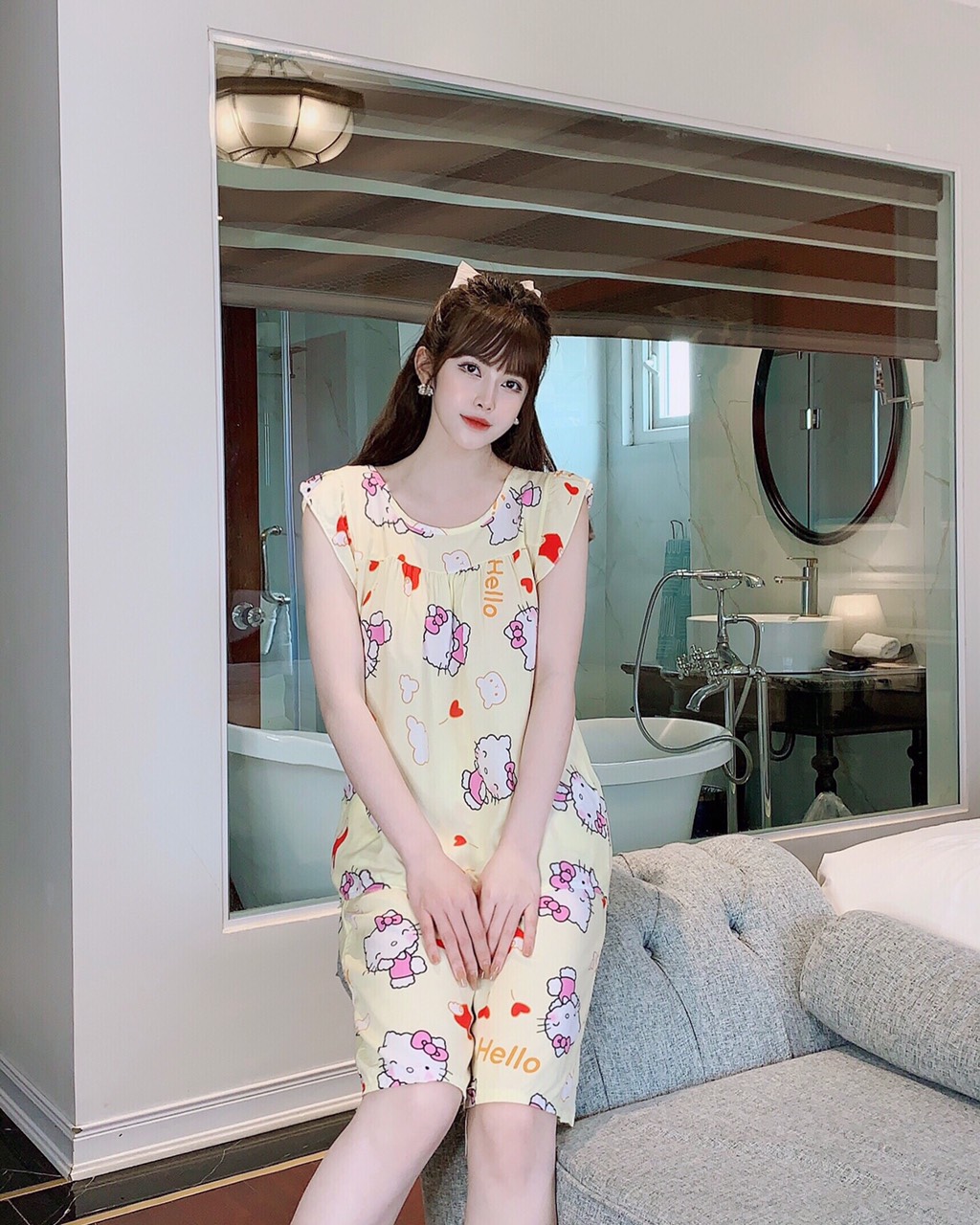 Đồ bộ lửng vải tôn con mèo siêu mềm mát dễ thương thời trang