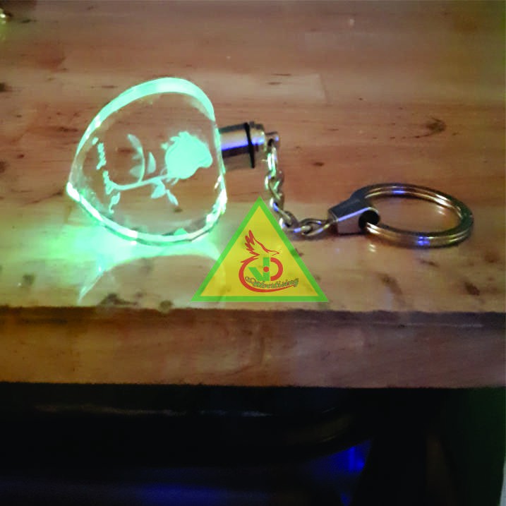 Móc khóa pha lê phát sáng khắc Hình Hoa Hồng 3D-Quà tặng-Trái tim