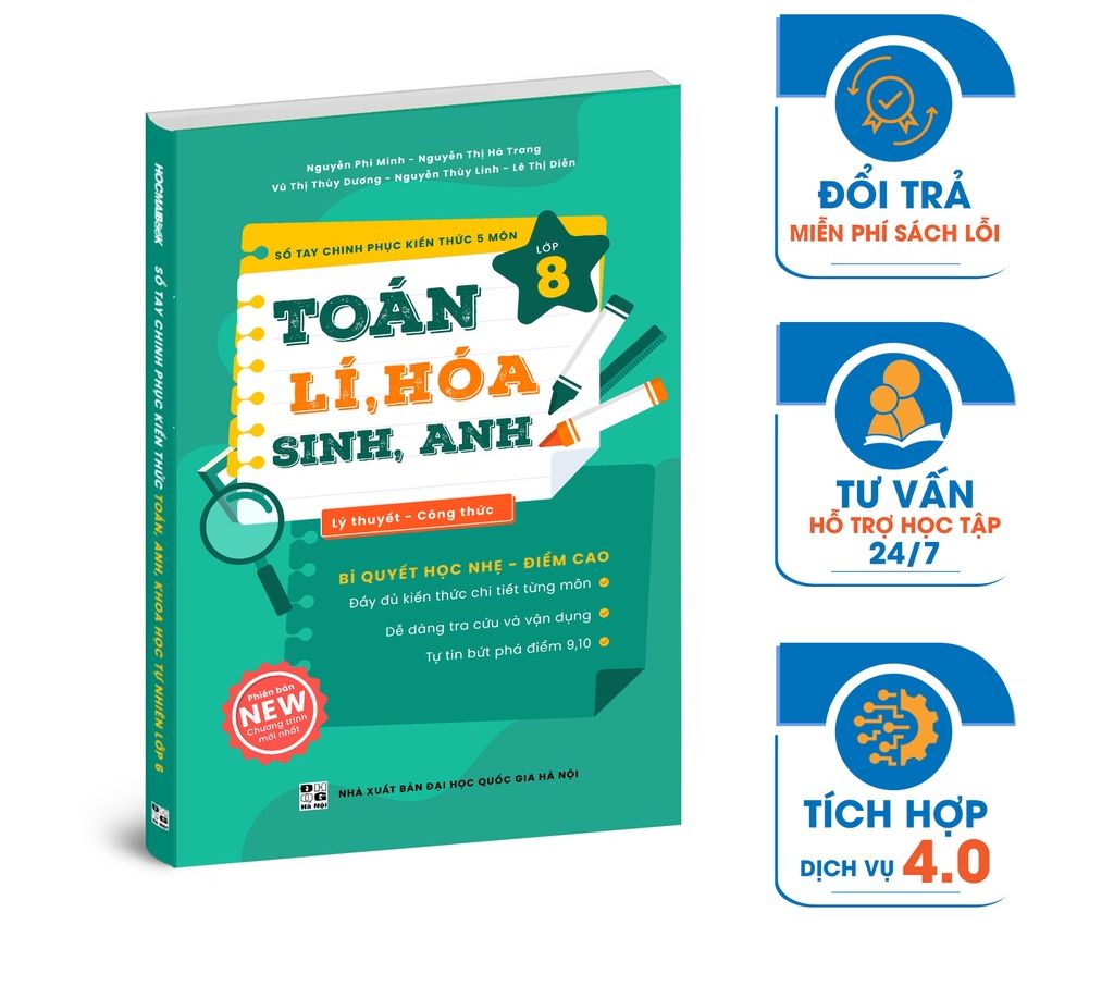 Sách - sổ tay chinh phục kiến thức 5 môn toán - lí - hóa - sinh - anh lớp 8 - ntbooks