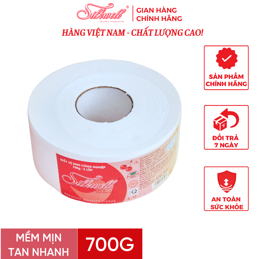 Giấy vệ sinh cuộn lớn, giấy vệ sinh công nghiệp Silkwell 700g 2 lớp có lõi siêu tiết kiệm hàng Chính hãng