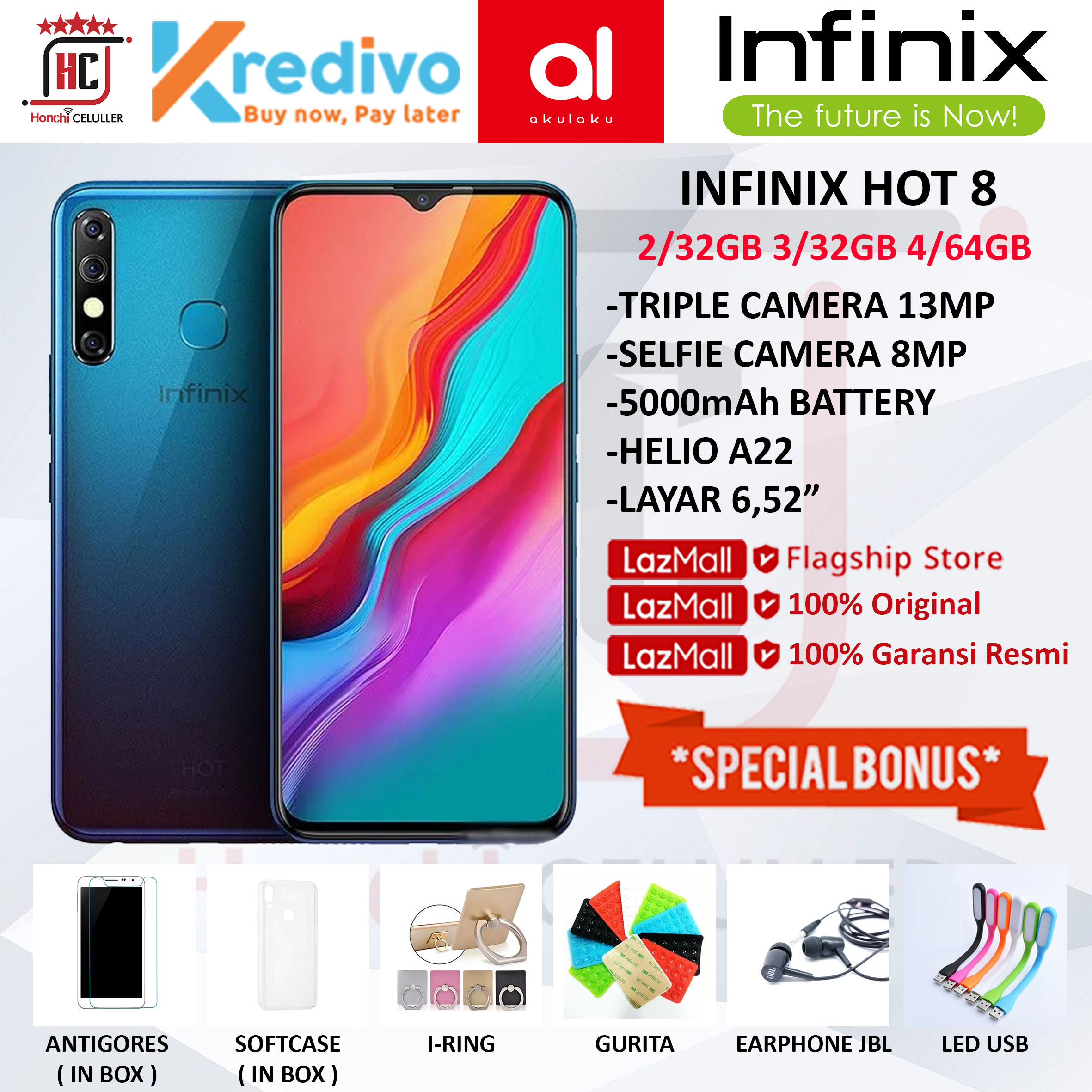 INFINIX HOT 8 4/64GB 2/32GB 3/32GB GARANSI RESMI ORIGINAL FULL BONUS Harga  1,350,000 Ringgit*Penghantaran Percuma