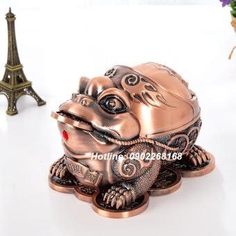 Gạt tàn thuốc cóc ngậm tiền, phong thủy, hợp kim màu đồng, hoa văn tinh tế sang trọng
