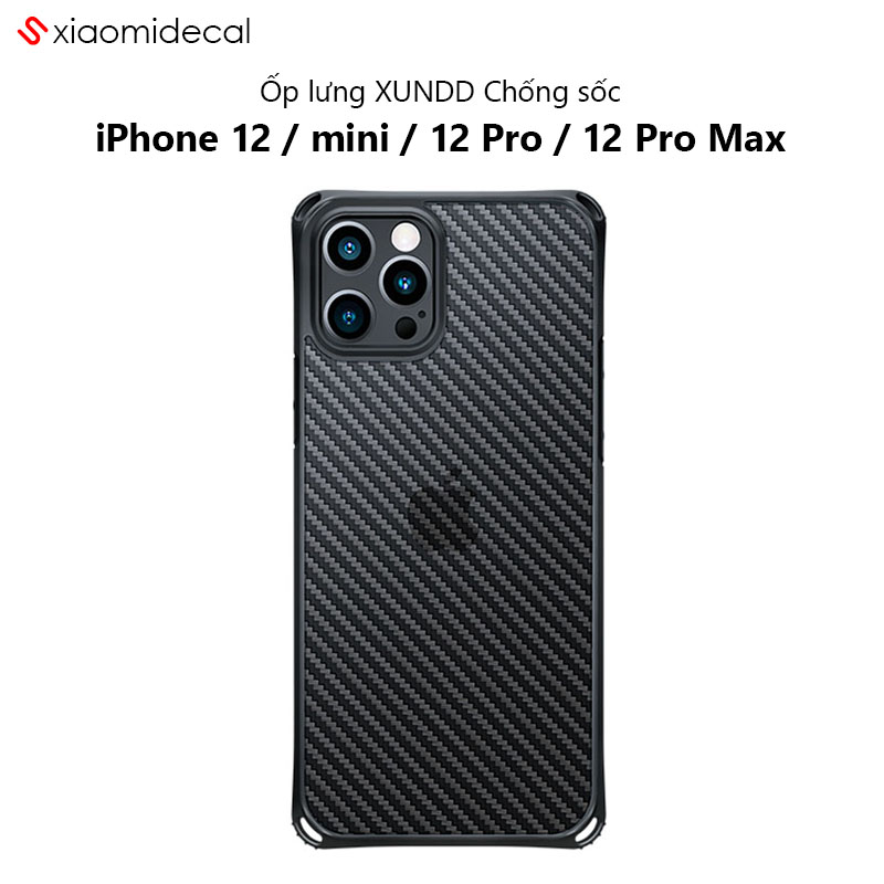 Ốp lưng xundd iphone 12 mini / 12 / 12 pro / 12 pro max mặt lưng vân cacbon, viền tpu, chống sốc