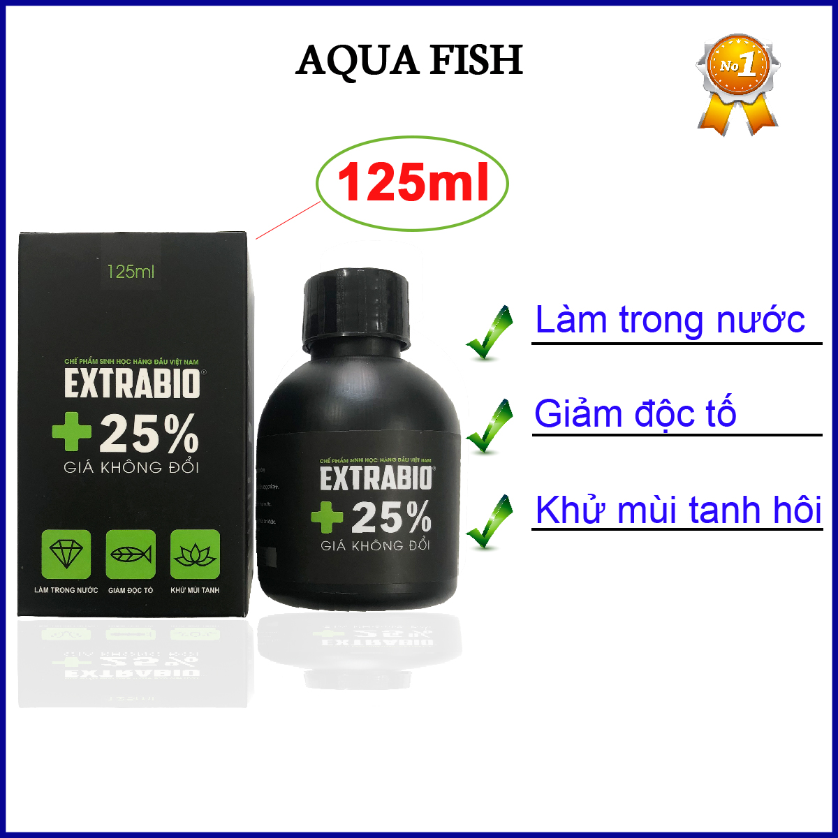 Vi sinh hồ cá, vi sinh làm trong nước bể cá, hồ cá Extra Bio 125ml giúp làm trong nước, khử mùi tanh hôi, giảm độc tố, ức chế rêu hại, rất an toàn cho cá và thủy sinh
