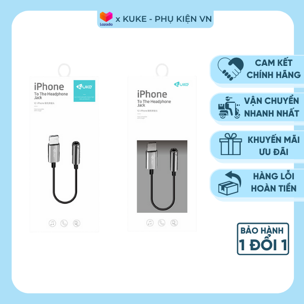 Chân chuyển lightning ra 3.5mm cáp chuyển đổi ẩm thanh kuke y2 nhỏ gọn, dễ sử dụng