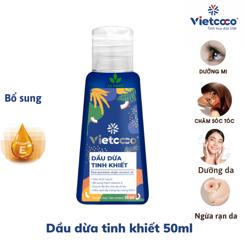 Dầu dừa Tinh khiết Vietcoco 50ml dưỡng da, dưỡng tóc