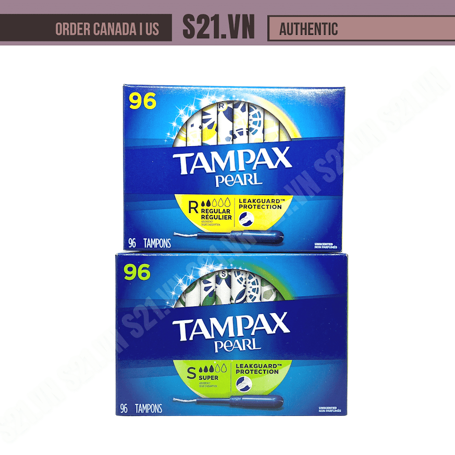 Hộp Băng Vệ Sinh Tampon Dạng Ống Không Mùi | Que Tampax Pearl Leakguard Protection 96 Cái