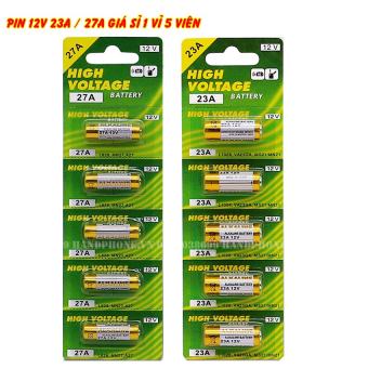 1 vỉ 5 viên pin ALKALINE 23A 27A 12V Pin điện áp cao cho Chìa khóa điện, điều khiển cửa cuốn, chuông cửa, báo động