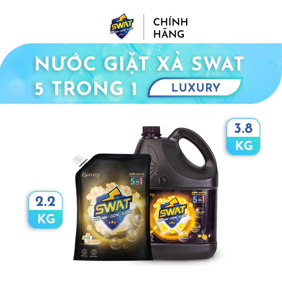 Combo 1 can nước giặt xả swat luxury 3.8kg + 1 túi nước giặt xả swat luxury 2.2kg