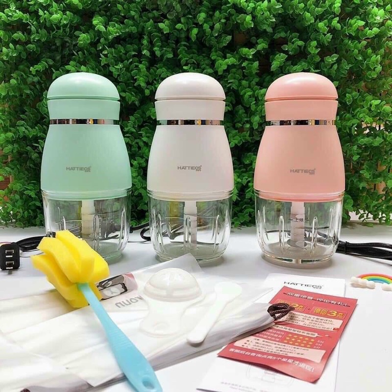 Máy xay đa năng hattiecs 6 lưỡi cối thủy tinh cho bé ăn dặm, máy xay hattiecs xay thịt cho bé ăn dặm