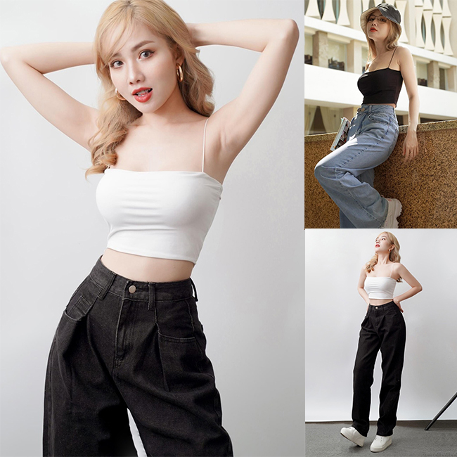 Áo Hai Dây Dáng Ôm Không Đệm Kiểu Croptop Vải Cotton Co Giãn Tốt 2 Dây Nữ Thoáng "ÁO 2 DÂY"