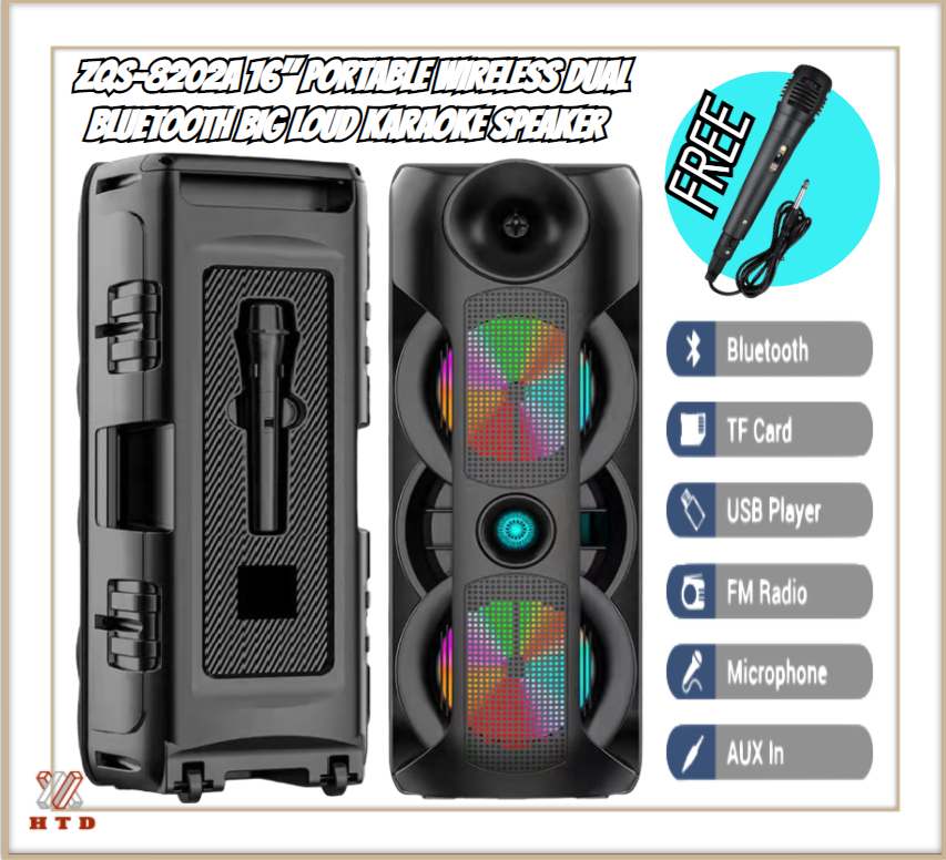 Speaker Heavy Bass Sound ZQS-8202A With Mic Plus LED Light On/Off And ...