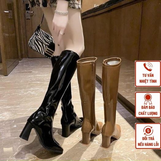 FREESHIP BỐT NỮ BOOT ĐÙI DA BÓNG GÓT CAO 7P CAO CẤP