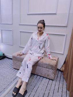 sét bộ -bộ pijama tay dài quần dài satin lụa cao cấp -chất vaie lụa satin mềm mịn sang chảnh