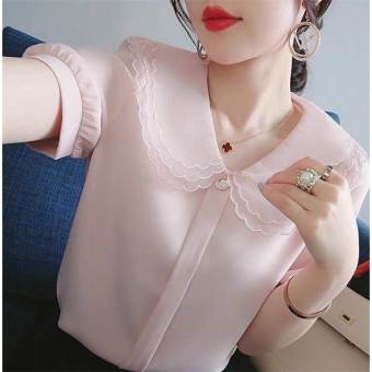 Áo Sơ Mi Voan Trắng Vàng Hồng Áo Ngắn Tay Nữ Áo Sơ Mi Đáy Mùa Xuân Và Mùa Thu Áo Voan Cổ Peter Pan