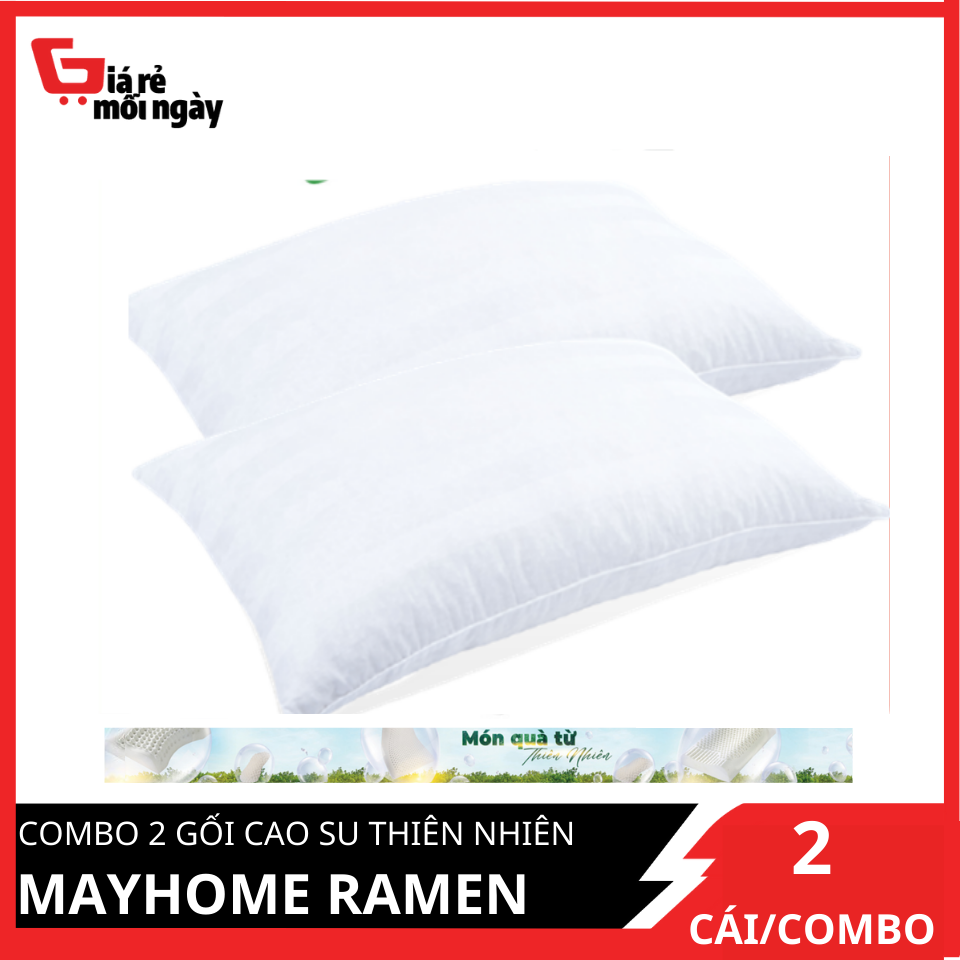 Combo 2 gối cao su thiên nhiên mayhome ramen size 60x40x12 cm
