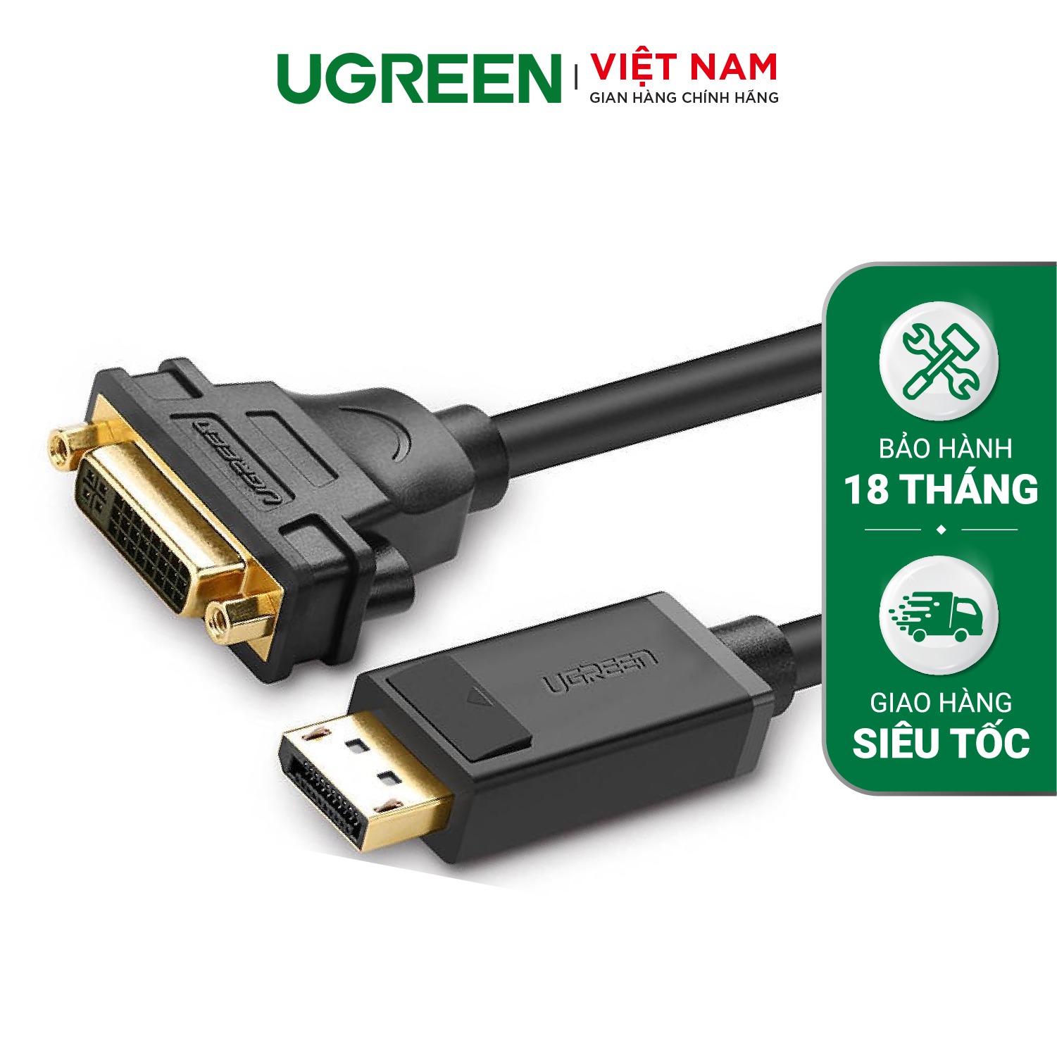 Cáp chuyển đổi displayport cổng đực sang dvi-i cổng cái dài 15cm ugreen 20405 - hàng phân phối chính hãng - bảo hành 18 tháng