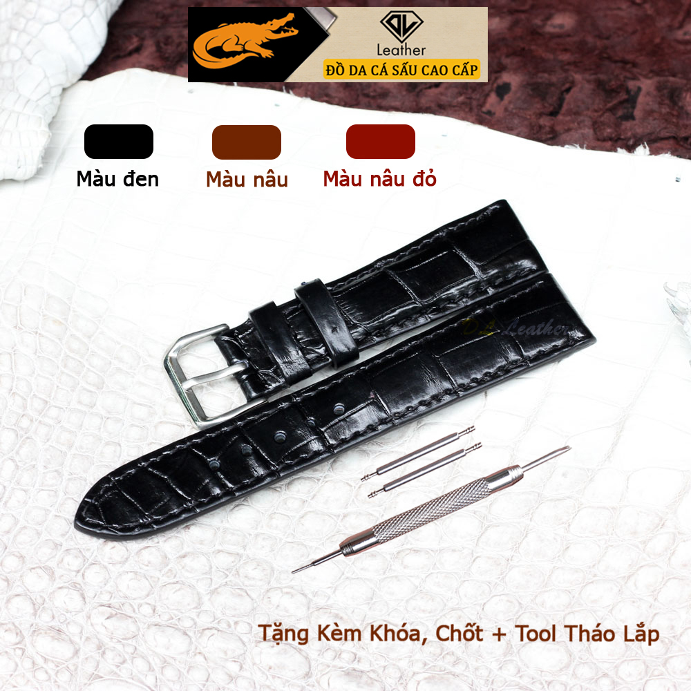 Dây đồng hồ da cá sấu vân bụng - dây đồng hồ nam da thật ,tặng kèm tool tháo lắp, khóa và chốt dhd02